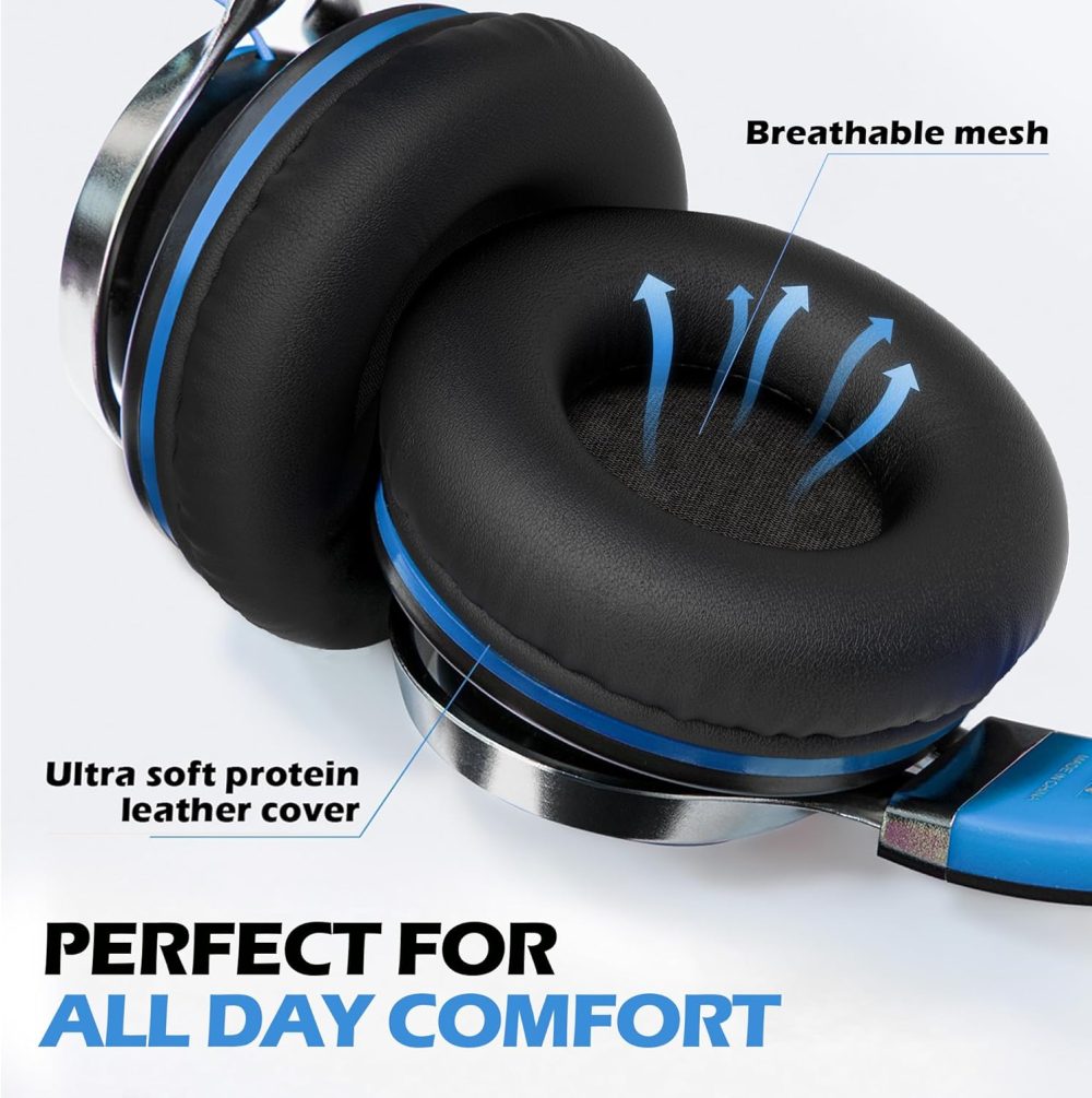 AILIHEN C8 Headphones Wired, On-Ear Headphones with Microphone and Volume Control Foldable Corded Stereo 3.5mm Headset for Smartphones Chromebook Laptop Computer PC Tablets Travel(Black/Blue) - Image 3