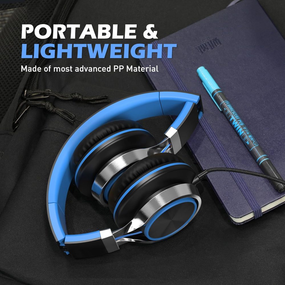 AILIHEN C8 Headphones Wired, On-Ear Headphones with Microphone and Volume Control Foldable Corded Stereo 3.5mm Headset for Smartphones Chromebook Laptop Computer PC Tablets Travel(Black/Blue) - Image 5