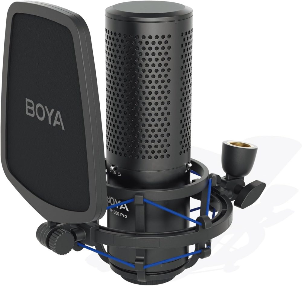 XLR Large Diaphragm Studio Condenser Microphone, 48V Phantom Power Vocal Recording Mic for Singing Podcast, Project Home Audio YouTube Facebook Streaming (BY-M1000 Pro)