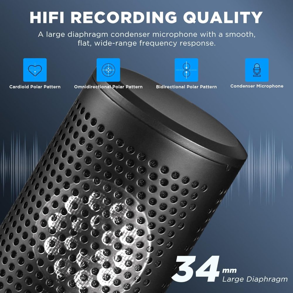 XLR Large Diaphragm Studio Condenser Microphone, 48V Phantom Power Vocal Recording Mic for Singing Podcast, Project Home Audio YouTube Facebook Streaming (BY-M1000 Pro) - Image 2