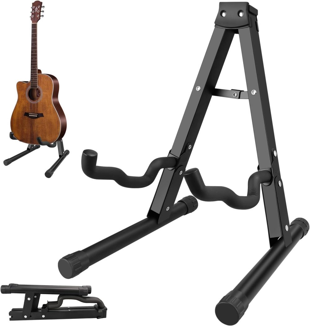 A-Frame Folding Guitar Stand - 1/2/4 Pack, Non-Slip Rubber and Foam Arms, Supports Acoustic, Electric, Bass, Ukulele, Banjo
