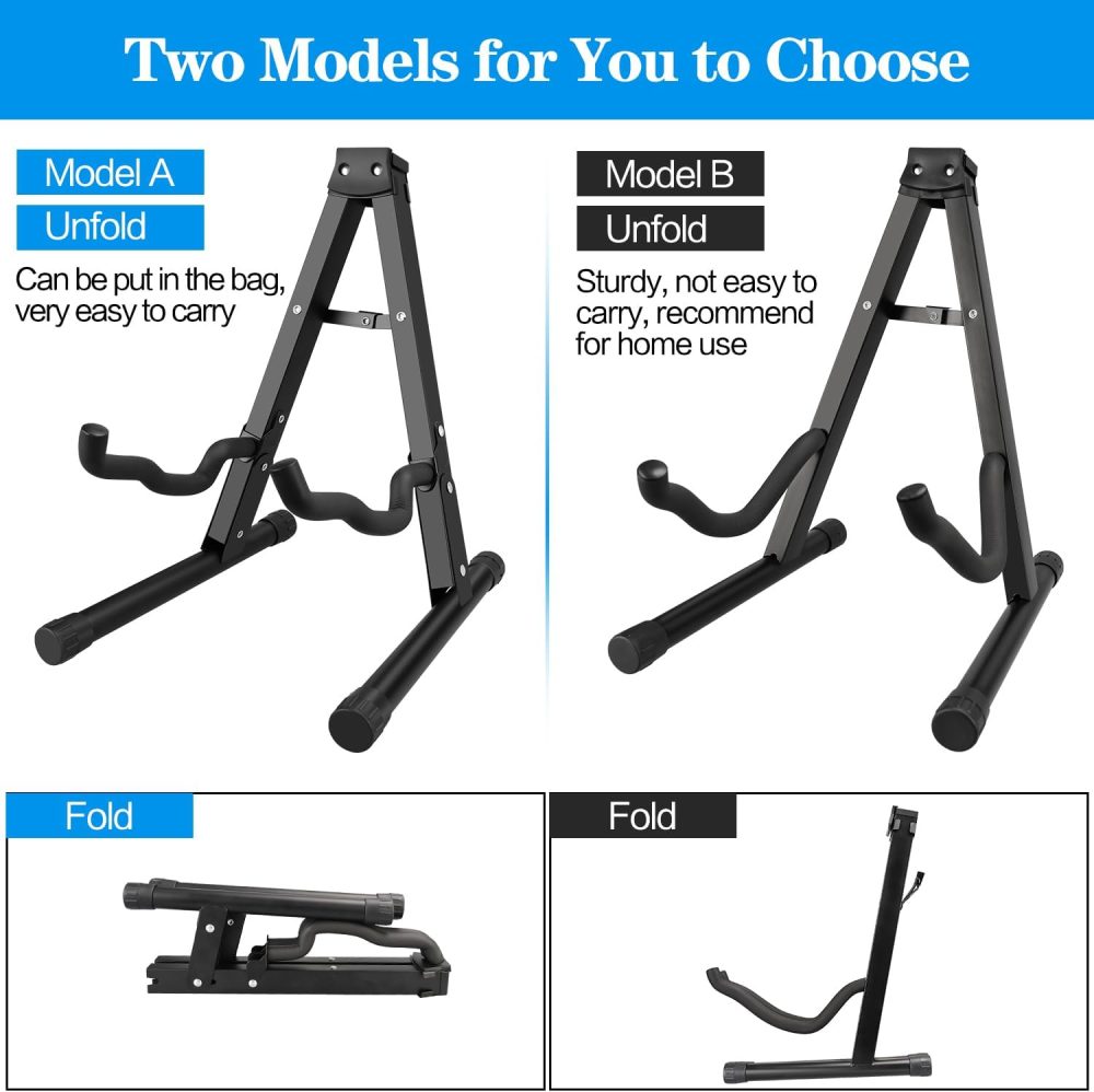 A-Frame Folding Guitar Stand - 1/2/4 Pack, Non-Slip Rubber and Foam Arms, Supports Acoustic, Electric, Bass, Ukulele, Banjo - Image 2
