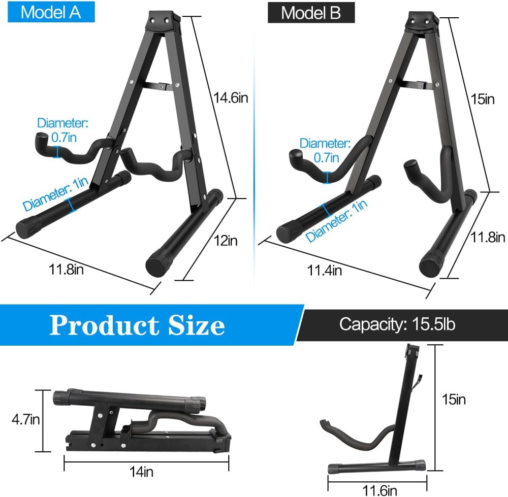 A-Frame Folding Guitar Stand - 1/2/4 Pack, Non-Slip Rubber and Foam Arms, Supports Acoustic, Electric, Bass, Ukulele, Banjo - Image 4