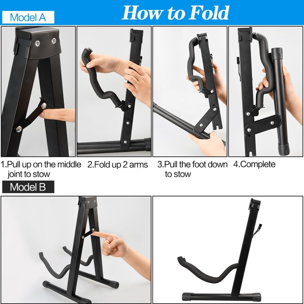 A-Frame Folding Guitar Stand - 1/2/4 Pack, Non-Slip Rubber and Foam Arms, Supports Acoustic, Electric, Bass, Ukulele, Banjo - Image 5