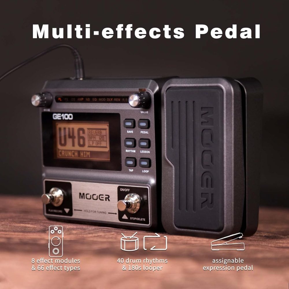 MOOER GE100 Multi-Effects Guitar Pedal with 80 Presets, 66 Effects, Loop and Expression Volume Pedal, Tap Tempo, Headphone Out - Image 2