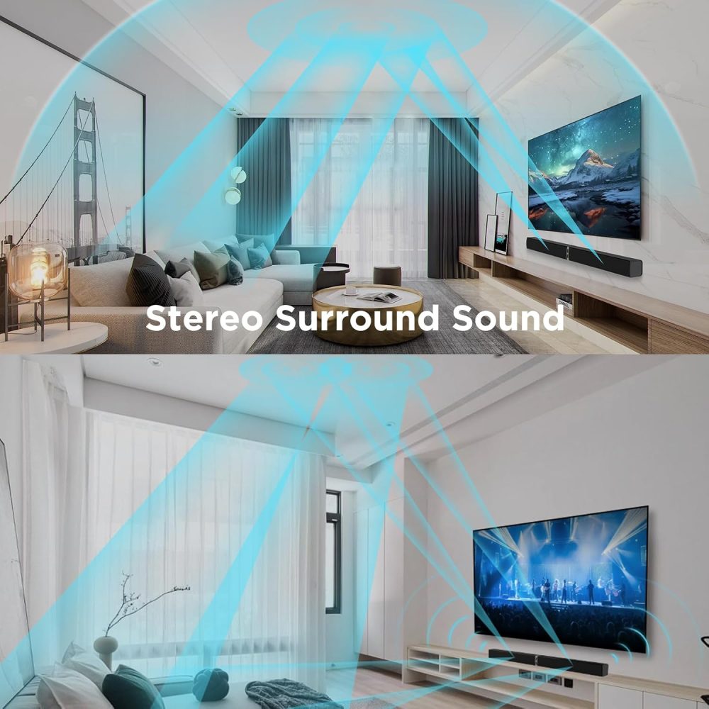 MZEIBO Sound Bar for Smart TV, 80W Bluetooth Soundbar 2 in 1 Detachable Design, Deep Bass, Home Theater Surround Sound, ARC/Optical/AUX Connections for TV/PC/Gaming/Projectors - Image 8
