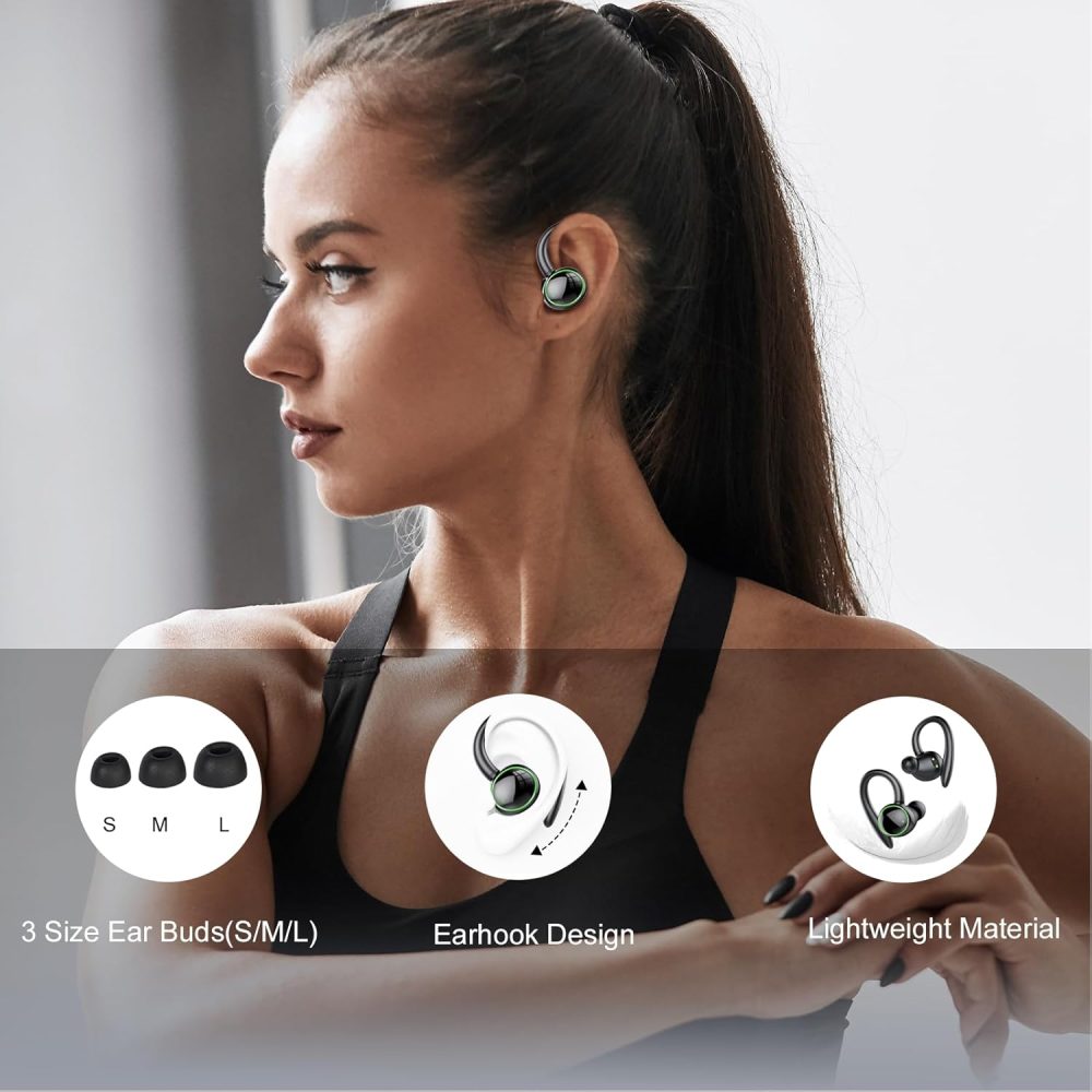 Wireless Earbuds, Bluetooth 5.3 Headphones Sport, Over Ear Buds With ENC Noise Cancelling Mic, 48H, Wireless Earphone With Earhooks, Stereo Deep Bass, IP7 Waterproof Headset for Workout Running, Black - Image 4