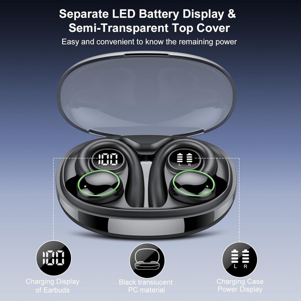 Wireless Earbuds, Bluetooth 5.3 Headphones Sport, Over Ear Buds With ENC Noise Cancelling Mic, 48H, Wireless Earphone With Earhooks, Stereo Deep Bass, IP7 Waterproof Headset for Workout Running, Black - Image 6