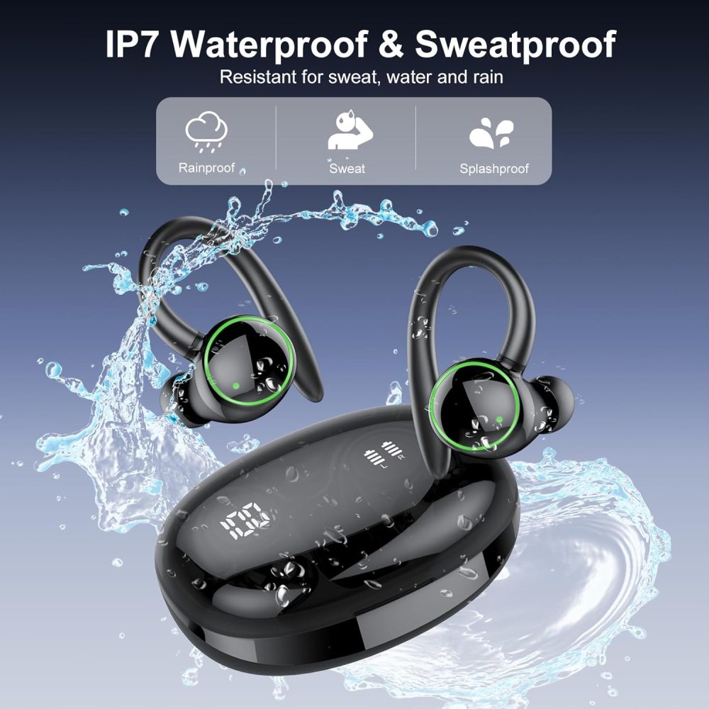 Wireless Earbuds, Bluetooth 5.3 Headphones Sport, Over Ear Buds With ENC Noise Cancelling Mic, 48H, Wireless Earphone With Earhooks, Stereo Deep Bass, IP7 Waterproof Headset for Workout Running, Black - Image 7