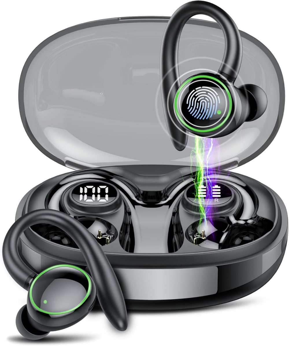 Wireless Earbuds, Bluetooth 5.3 Headphones Sport, Over Ear Buds With ENC Noise Cancelling Mic, 48H, Wireless Earphone With Earhooks, Stereo Deep Bass, IP7 Waterproof Headset for Workout Running, Black - Image 8