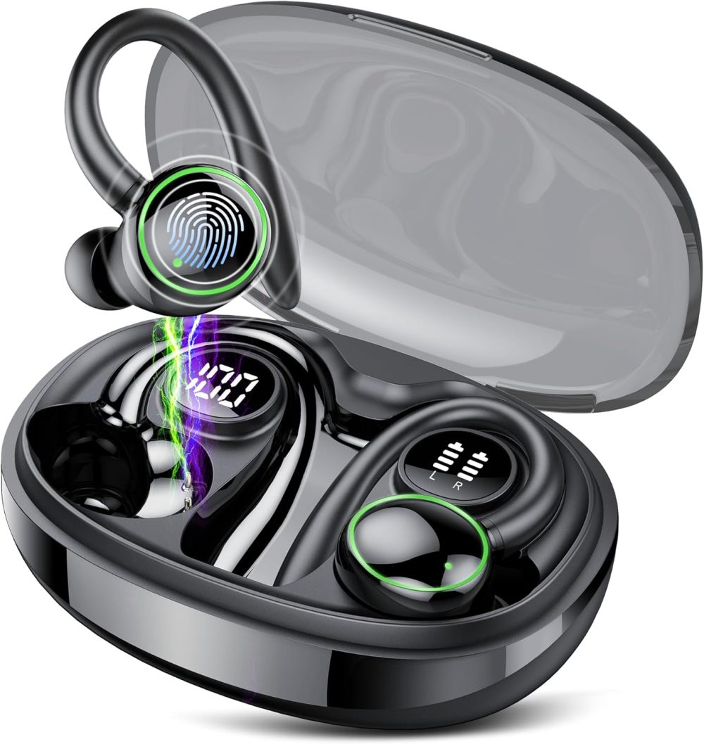 Wireless Earbuds, Bluetooth 5.3 Headphones Sport, Over Ear Buds With ENC Noise Cancelling Mic, 48H, Wireless Earphone With Earhooks, Stereo Deep Bass, IP7 Waterproof Headset for Workout Running, Black - Image 9